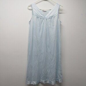 Vintage 70s Vanity Fair Floral Applique Blue Silky Nylon Nightgown sz M USA 💰